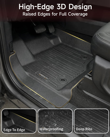 Umbrauto Custom Fit Floor Mats for Ford F250 F350 F450 2017-2025 2026 Super Duty Crew Cab, All Weather Protector TPE Truck Floor Liners for Front Bucket Seats, Rear W/Fold-Flat Storage, Carpet Floor