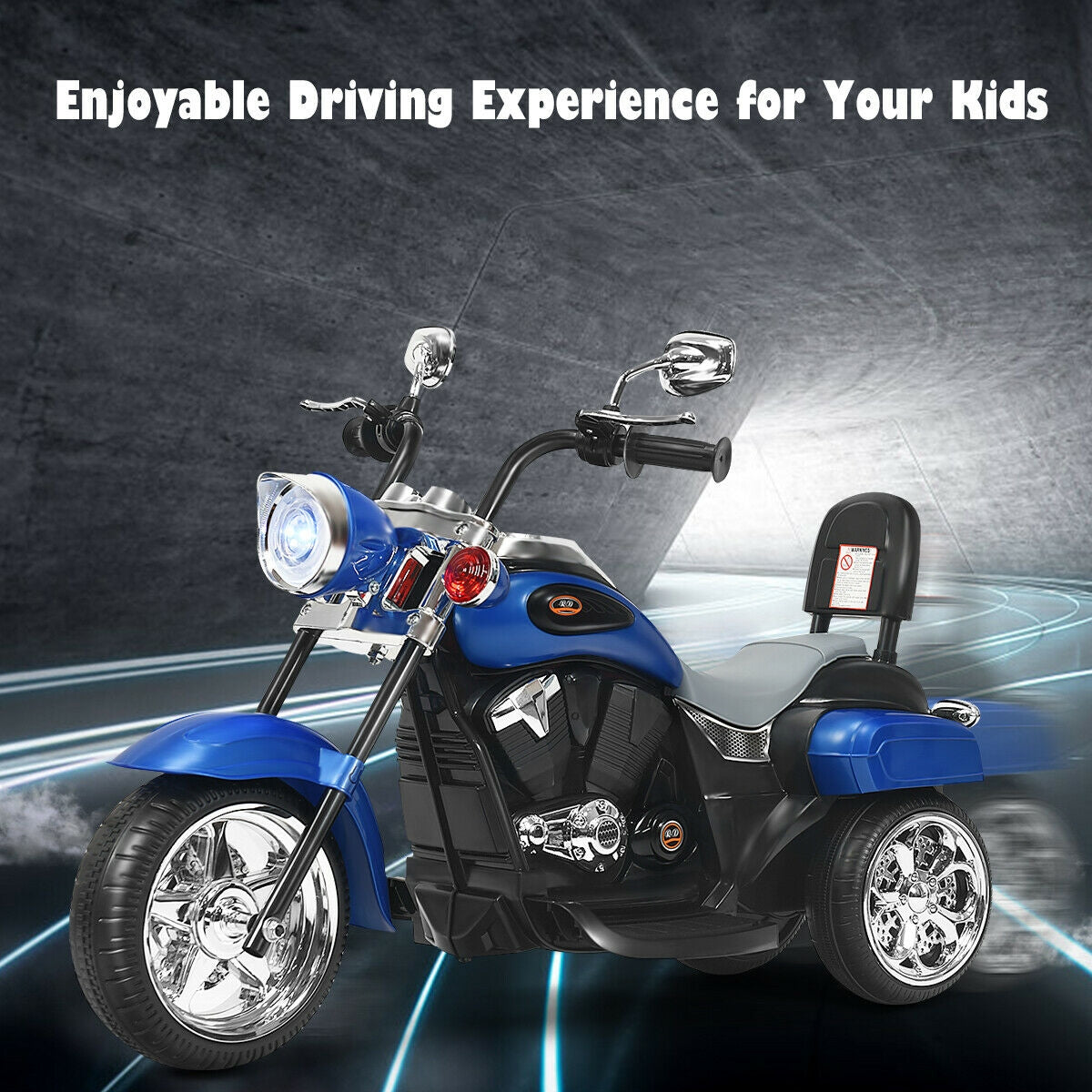 6V Powered Toddler 3-Wheel Motorbike Ride On Toy with Horn and Headlight-Black and White