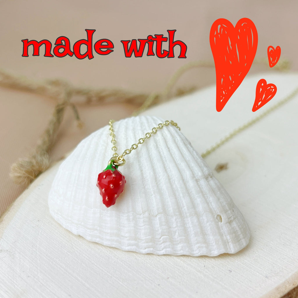 Strawberry Necklace Gold Dainty Fruit Jewelry Cute Minimal Pendant