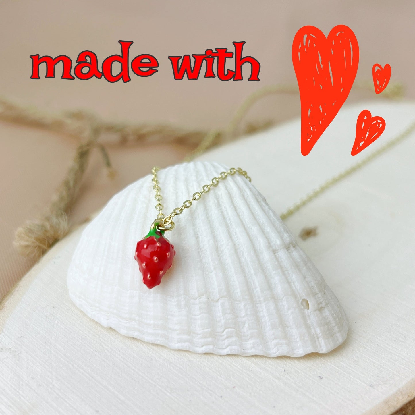 Strawberry Necklace Gold Dainty Fruit Jewelry Cute Minimal Pendant