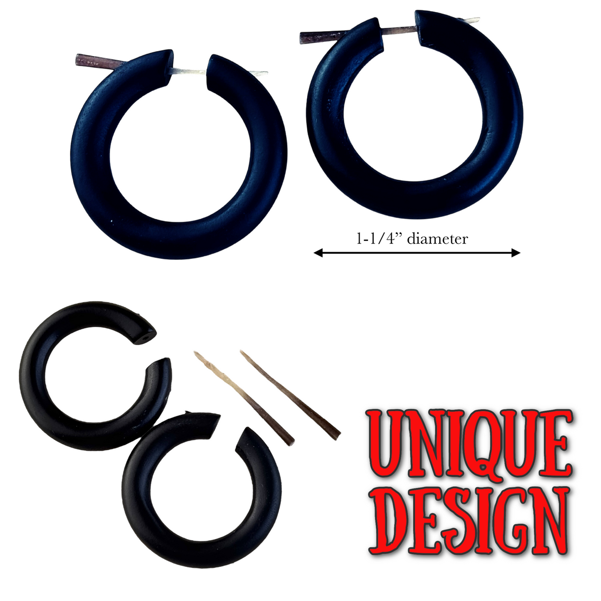 Black Wooden Hoop Earrings Boho Minimalist Lightweight Round Everyday Jewelry