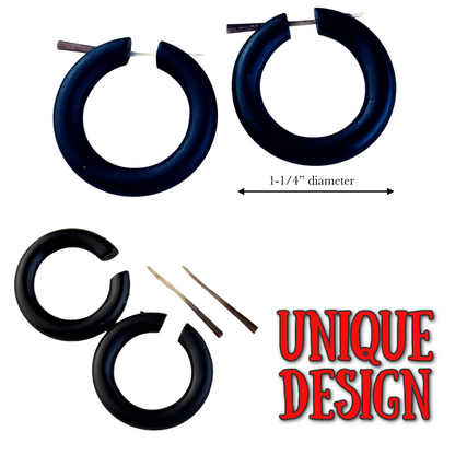 Black Wooden Hoop Earrings Boho Minimalist Lightweight Round Everyday Jewelry