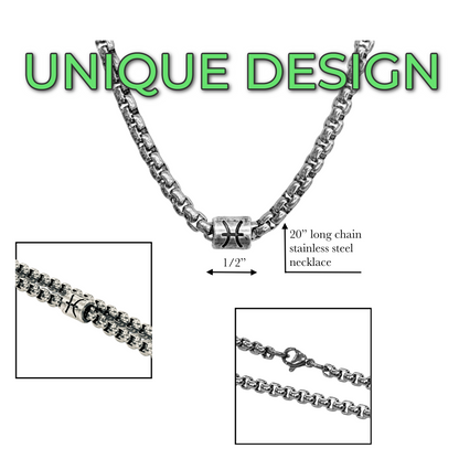Vintage Zodiac Necklace Stainless Steel Box Chain Astrology Jewelry for Men