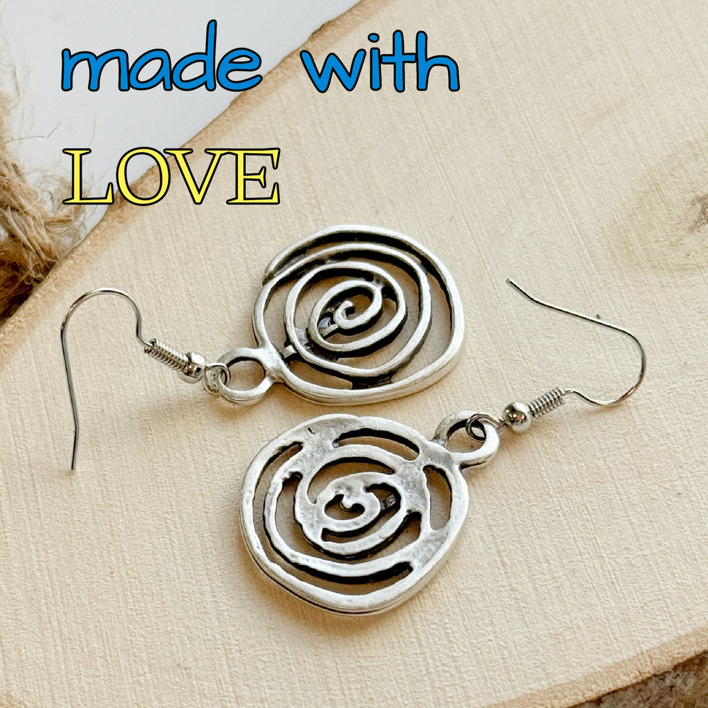 Boho Spiral Earrings Geometric Dangle Minimalist Silver Infinity Symbol Jewelry square or circle