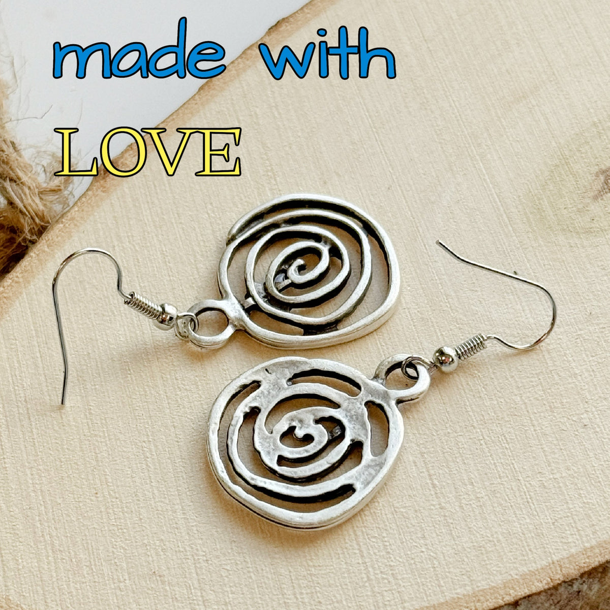 Boho Spiral Earrings Geometric Dangle Minimalist Silver Infinity Symbol Jewelry square or circle