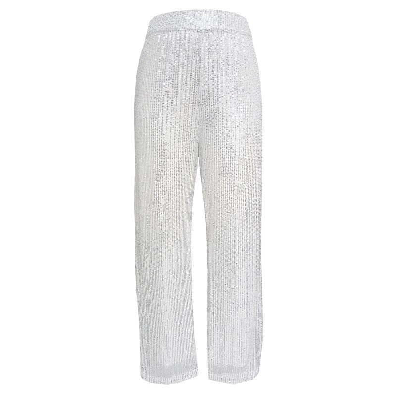Solid Color Straight Leg Glitter Pants