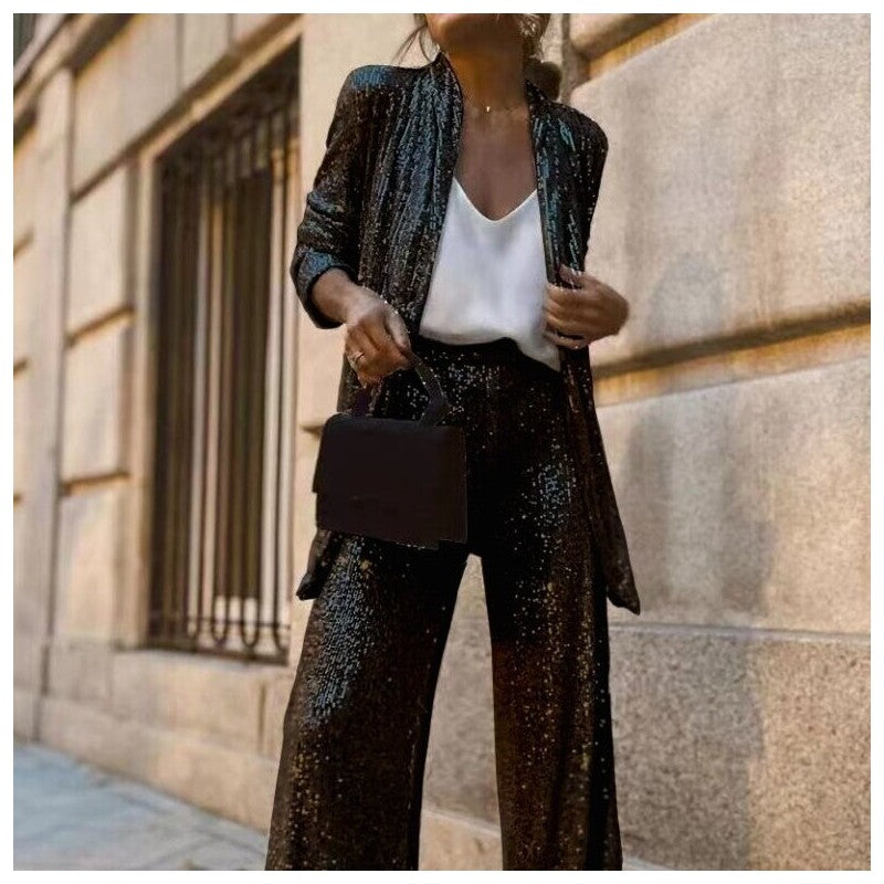 Chic Sequin-Embellished Versatile Suit Jacket