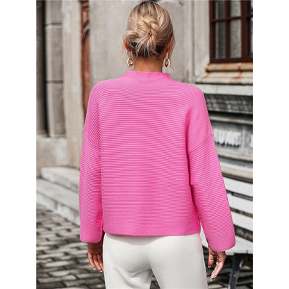 Solid Color Long Sleeve Crewneck Casual Loose Pullover Knitted Sweater