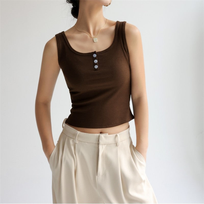 Solid Color Sleeveless U-Neck High Stretch Slim Fit Vest