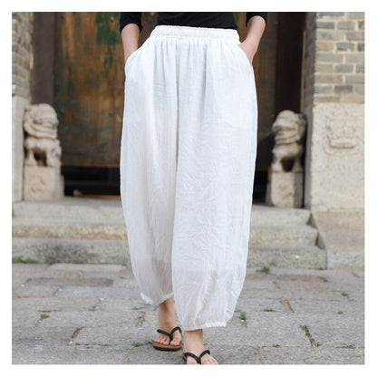 Loose Lantern Pants with Elastic Waist - Solid Color