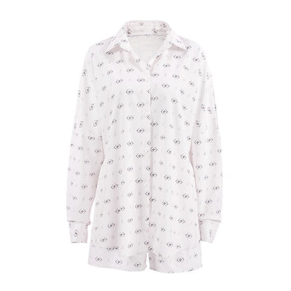 Floral Print White Sateen Pajama Set