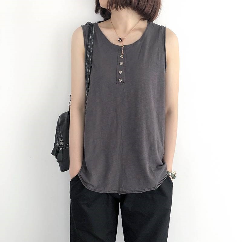 Solid Color Loose Fit Sleeveless Tank Top