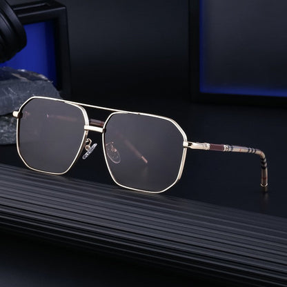 Retro Striped Metal Frame Sunglasses For Men