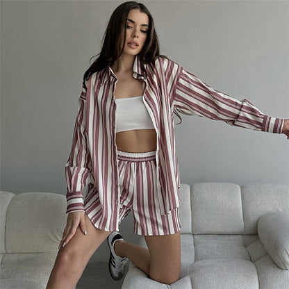 Striped Long Sleeve Lounge Shorts