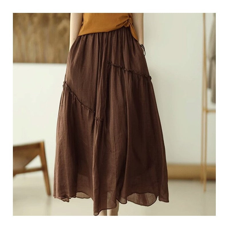 Double-Layer Elastic Waist Half Skirt in Solid Color