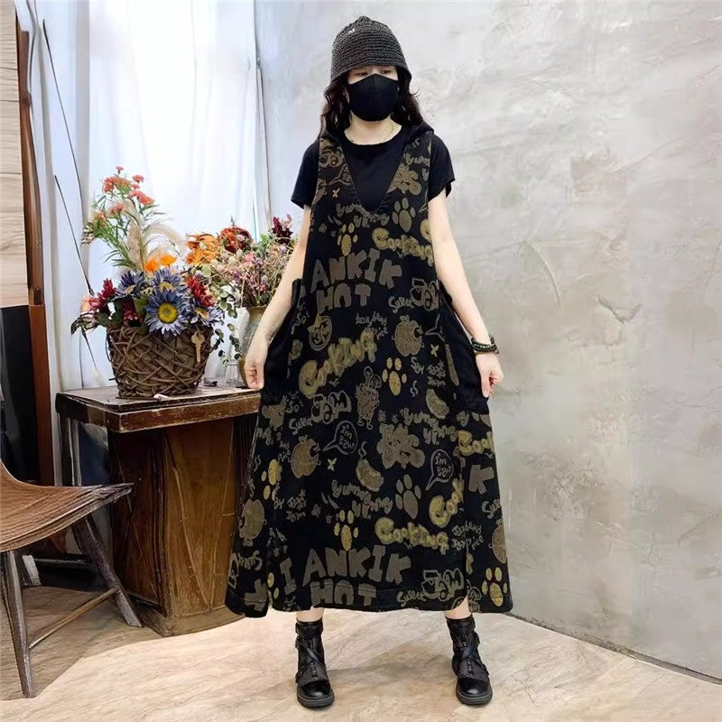 Loose Fit Midi Dress With Floral Print