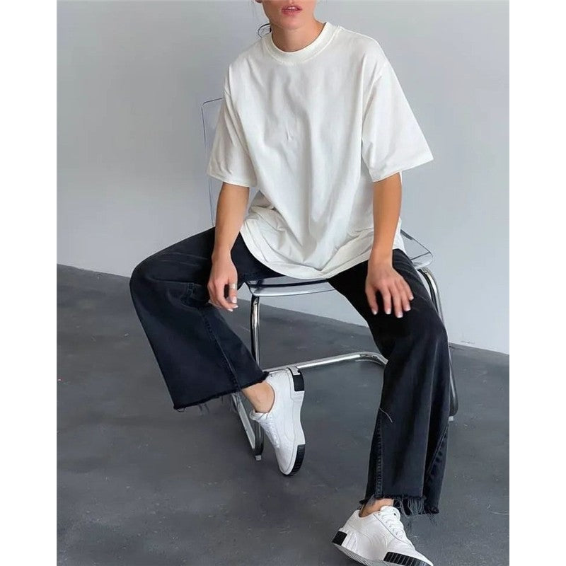 Casual Loose Crewneck Short Sleeve T-Shirts in Solid Colors