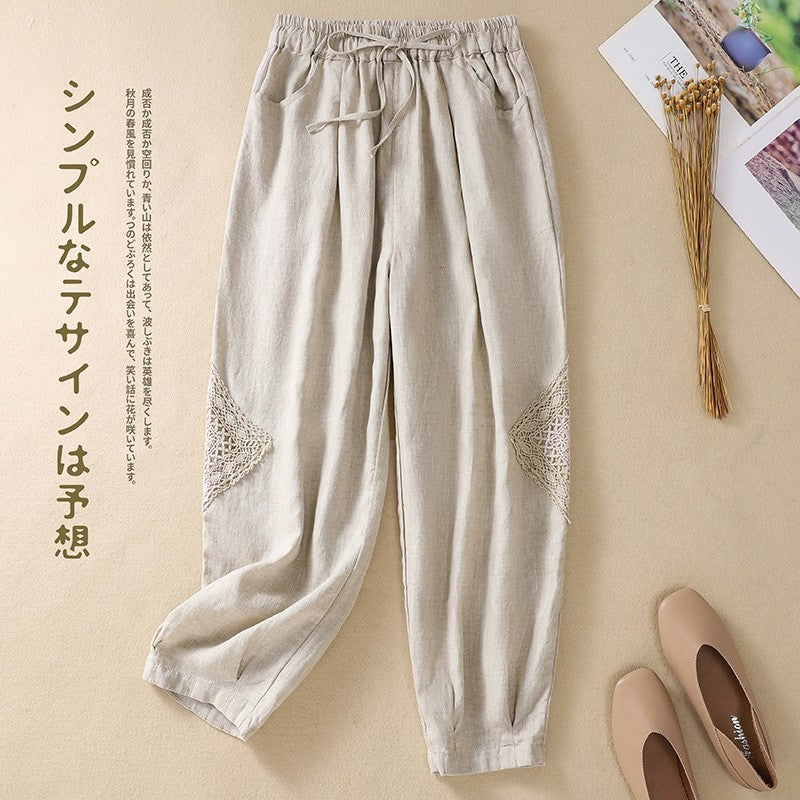 Crochet Harem Pants, Elastic Waist Retro Cut-Off Cropped Pants.