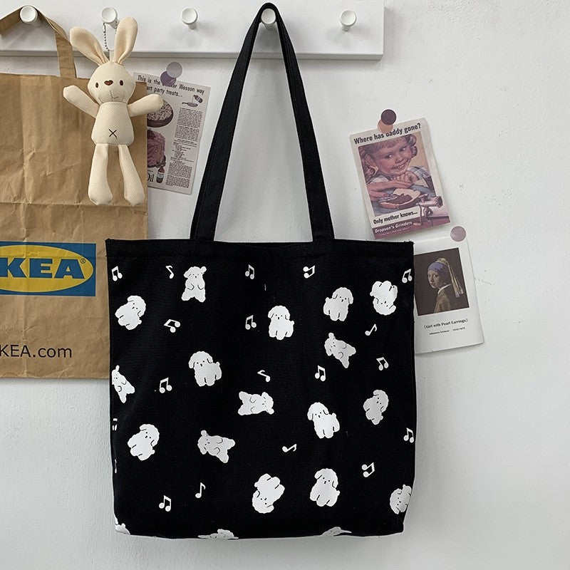 Literary Canvas Bag with Large Capacity and Single Shoulder Design