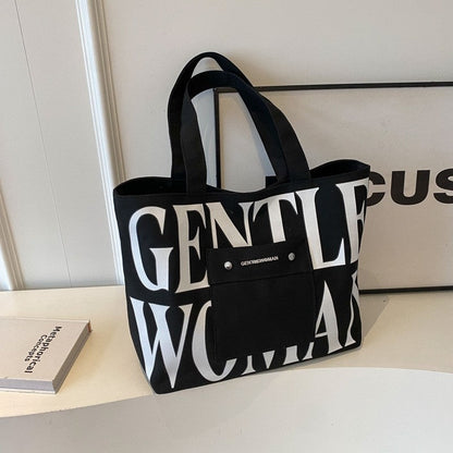Letter Print Canvas Shoulder Bag with Large Capacity