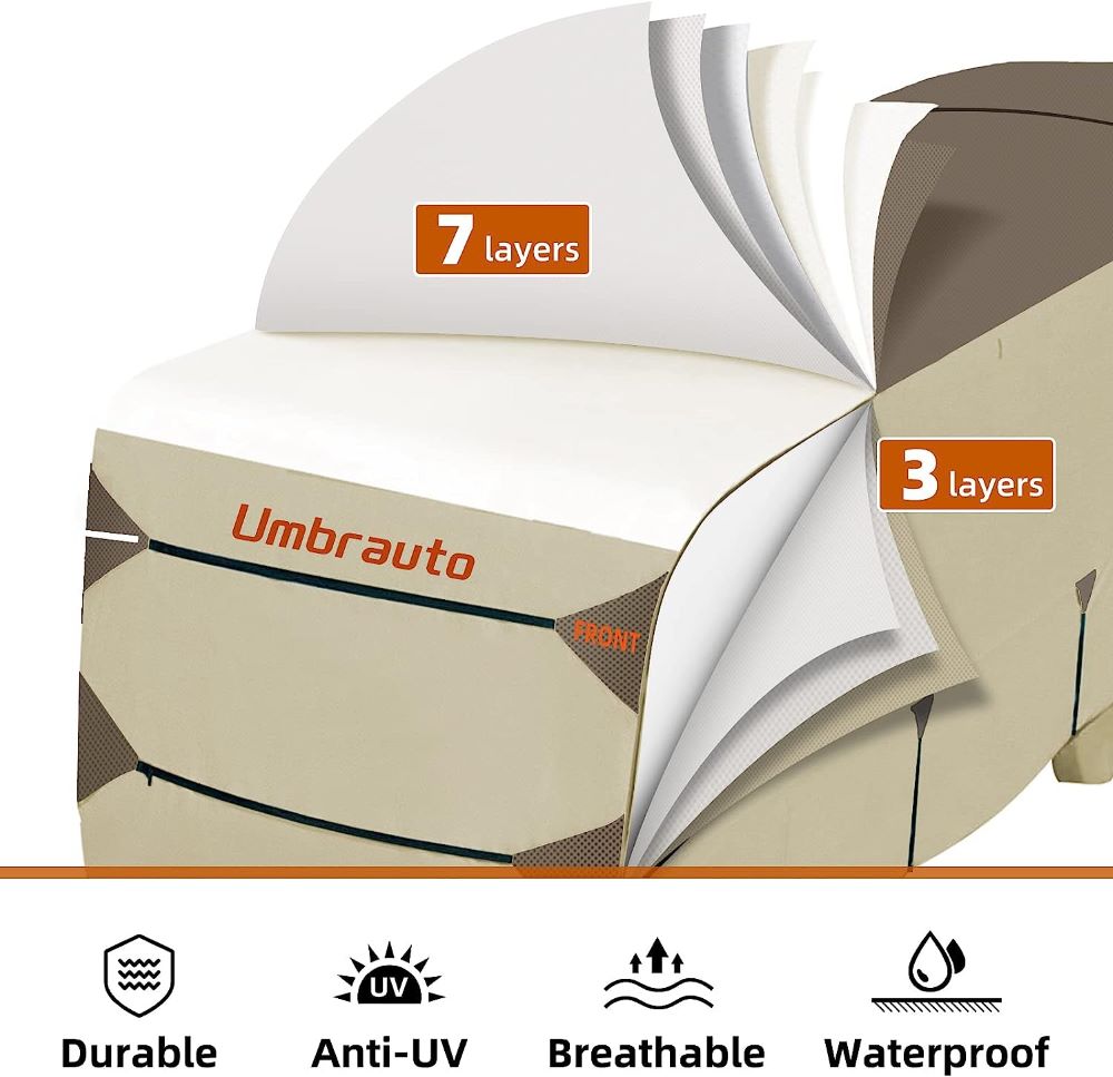 Umbrauto Class A RV Cover Upgraded Heavy Duty 7 Layers Top Windproof Breathable Class A Motorhome Camper Cover,Khaki