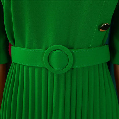 Solid Color Pleated Button Front Dress