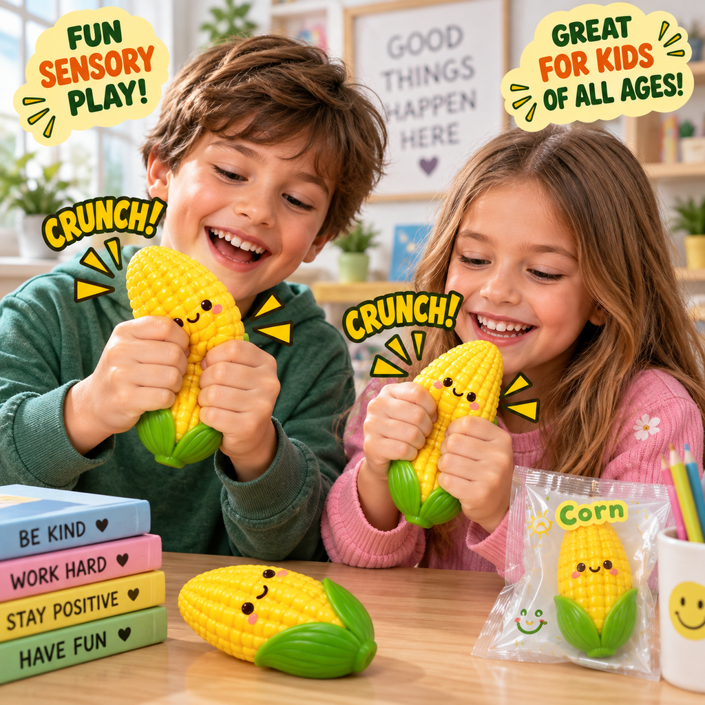 Crunchy Squishies Corn Squeeze Toy 2-Pack – Crispy Crunch Sound Stress Balls | ASMR Sensory Fidget Toys for Adults & Kids | Kawaii Corn on the Cob Squishies