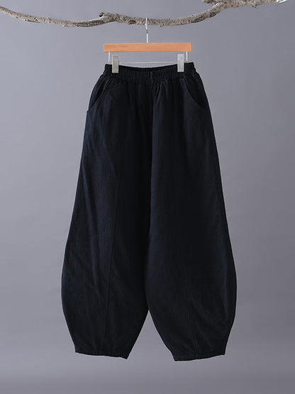 Casual Loose Keep Warm Elasticity Solid Color Casual Pants Bottoms