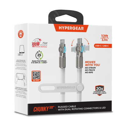 HyperGear Chunky180° 100W USB-C to USB-C Rugged Fast Charge Cable 12ft