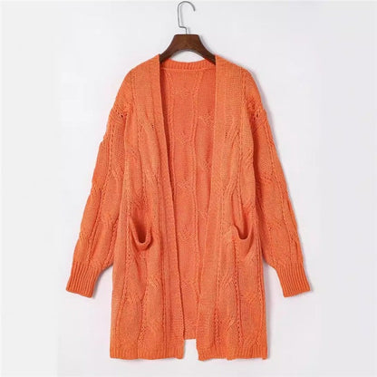 Solid Color Casual Mid-Length Knitted Cardigan Coat