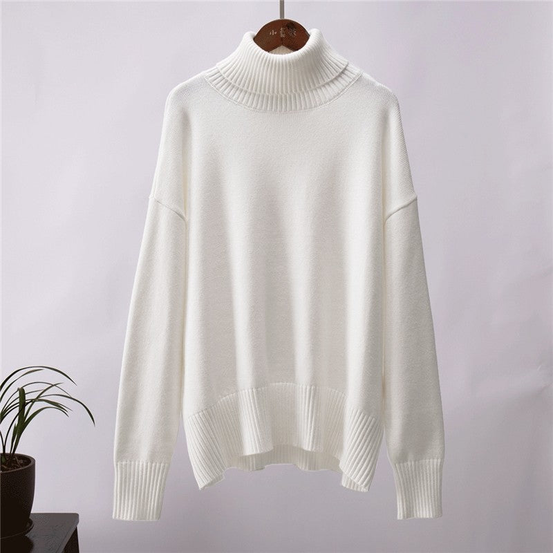 Solid Color High Neck Loose Pullover Sweater