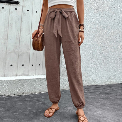 High-Waisted Solid Color Casual Jogger Pants