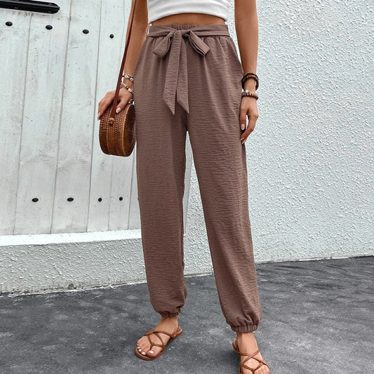 High-Waisted Solid Color Casual Jogger Pants