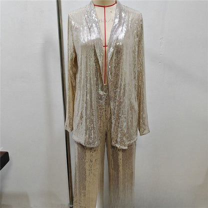 Stylish Sequin Blazer and Trouser Set