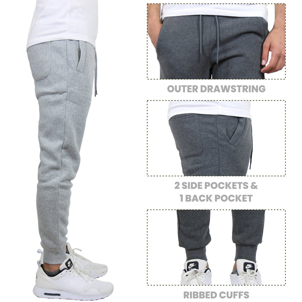 3-Pack Mens Slim Fit Fleece Jogger Sweatpants (S-3XL)