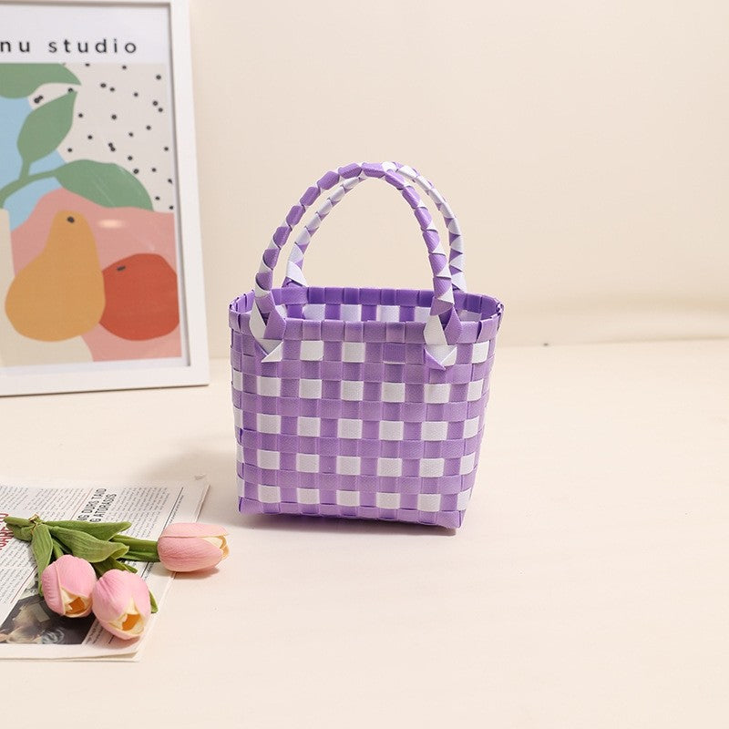 Colorful Cartoon Square Handwoven Basket Bag