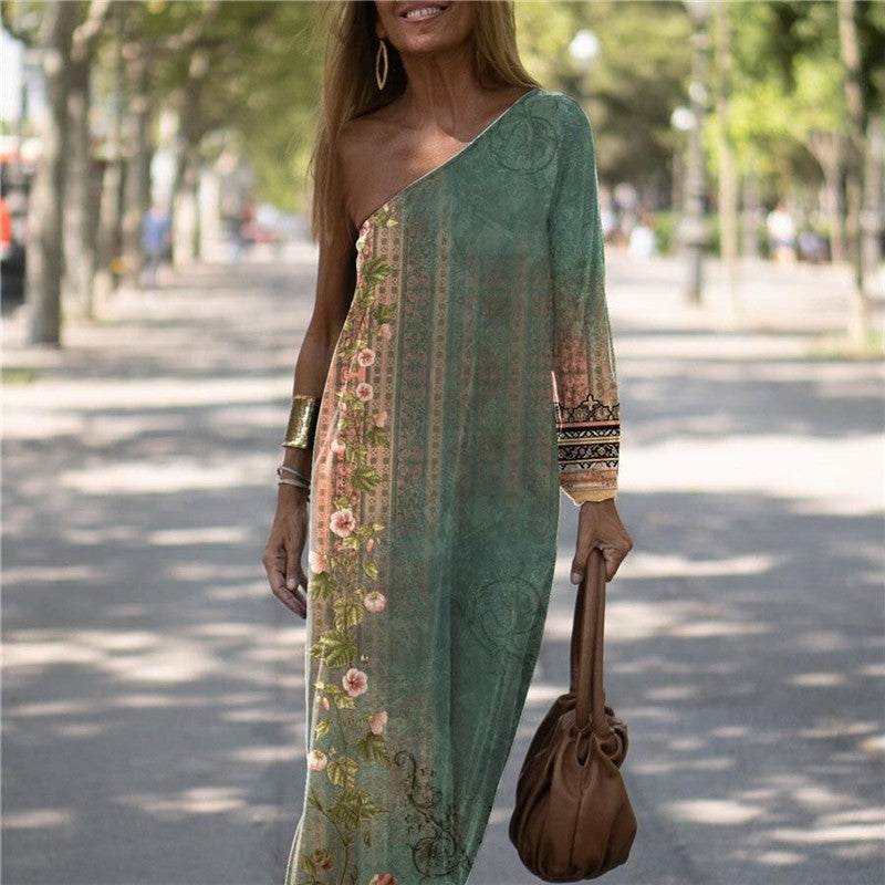 Off-Shoulder Solid Color Knit Loose Dress