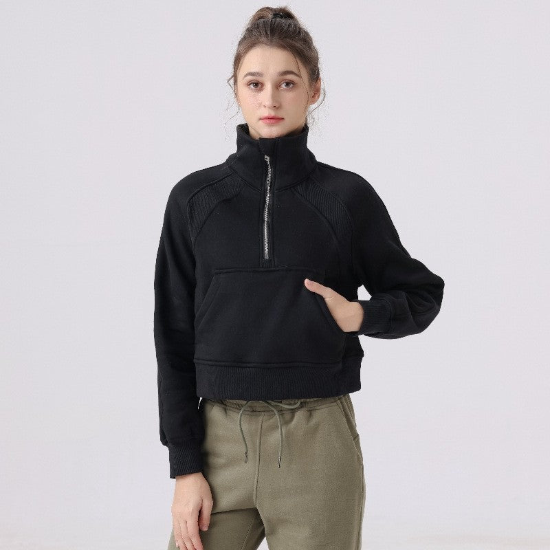 Loose-Fit Wrinkle-Resistant High-Neck Solid Color Blouse