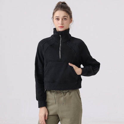Loose-Fit Wrinkle-Resistant High-Neck Solid Color Blouse