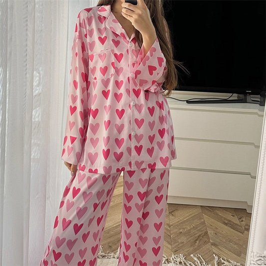 Heart Print Pink Women's Pajama Set