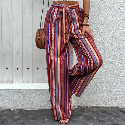 High-Rise Printed Wide-Leg Elastic Waist Pants