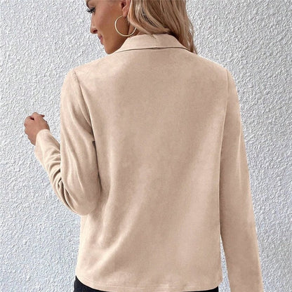 Faux Fur Collar Zip-Up Short Jacket with Long Sleeves