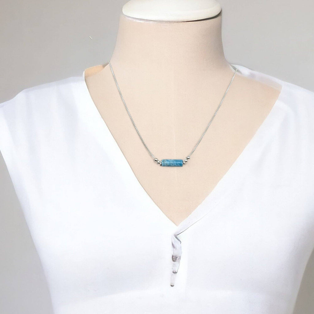 Adjustable Sterling Silver Necklace with Larimar Quartz