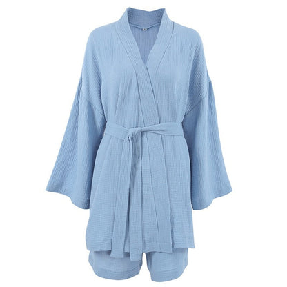 Double Gauze Two-Piece Pajama Set with Five-Quarter Sleeves for Women