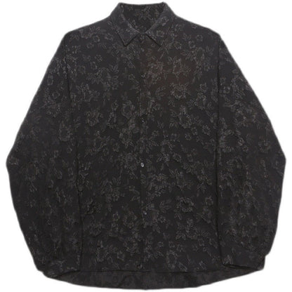 Embossed Pleated Long Sleeve Shirt in Solid Color