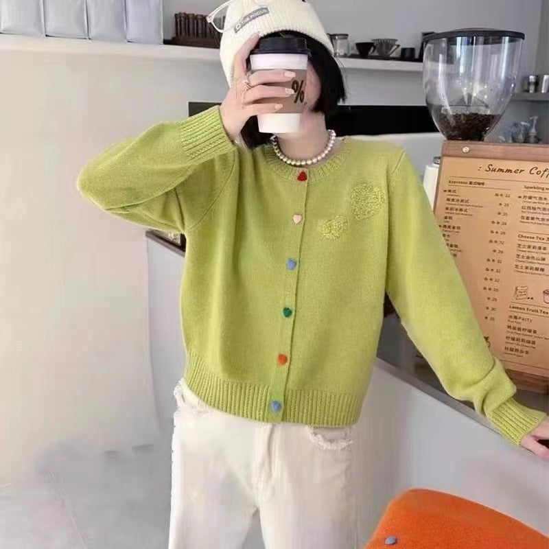 Solid Color Long Sleeve Single Breasted Knitted Cardigan Sweater