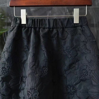 Solid Color Elastic Waist A-Line Jacquard Skirt