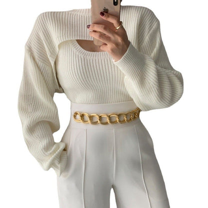 Knitted Vest And Short Cardigan Set For Elegant Style