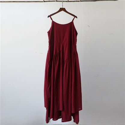 Bohemian Chic Asymmetrical Solid Color Sling Dress