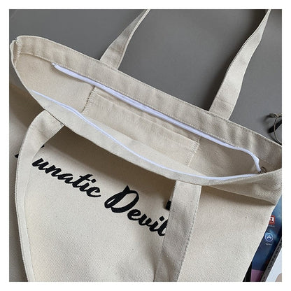 Minimalist Letter Print Canvas Shoulder Bag
